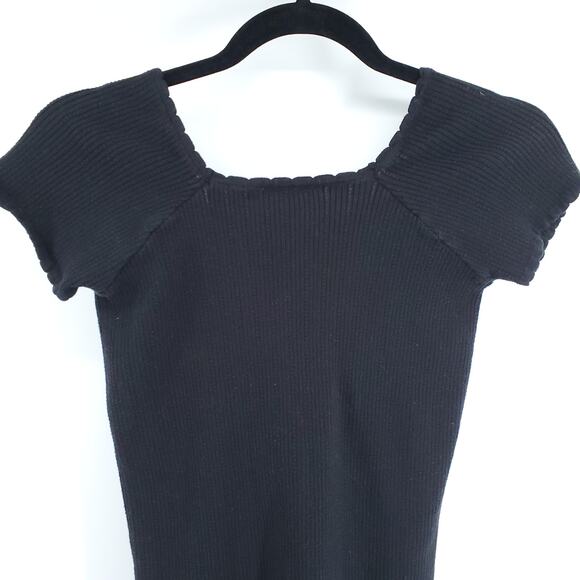 ModCloth Y2k Retro Ribbed Knit Black Scalloped Neck Cropped Stretchy Sweater L - Picture 7 of 8